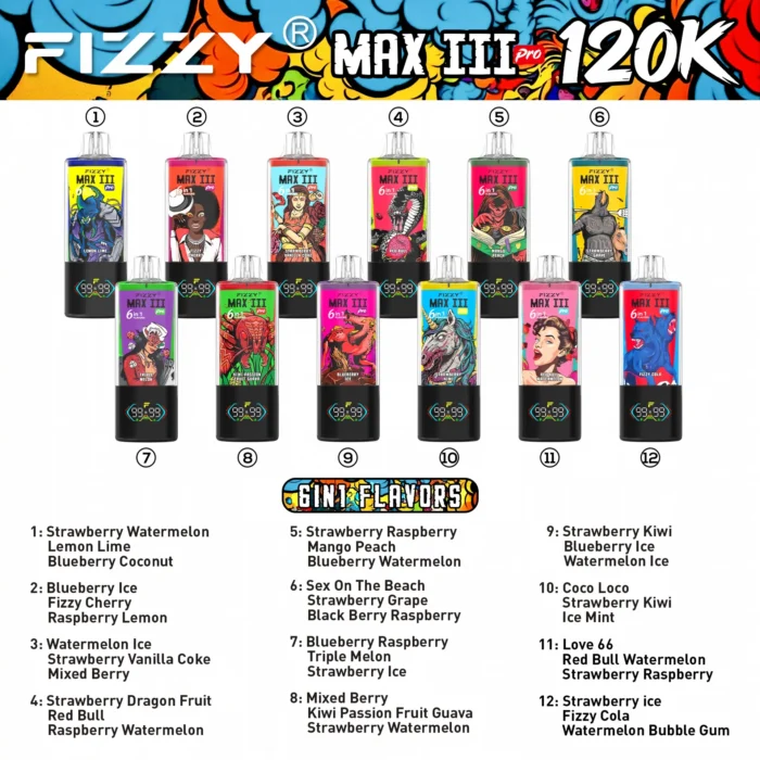 fizzy max iii pro 120k flavor list