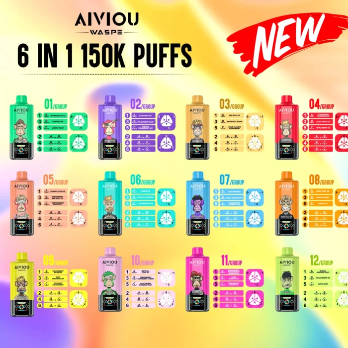 WASPE AIVIOU 150K 6 IN 1 flavor list scaled e1789399405980